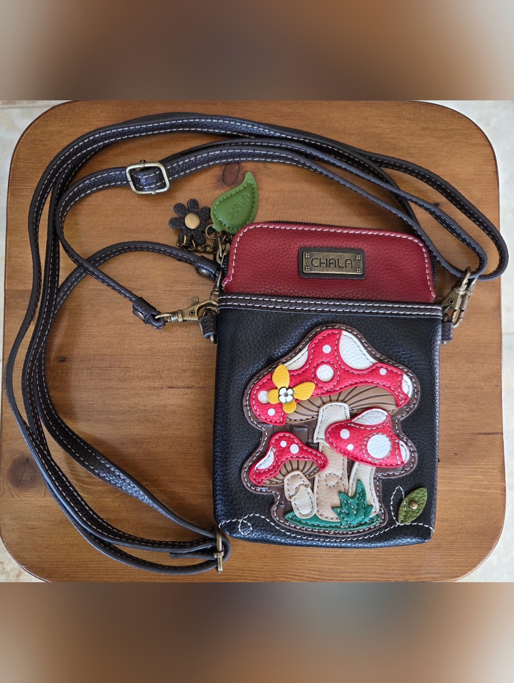 Mushroom Vegan Leather Cellphone Crossbody Bag By Chala